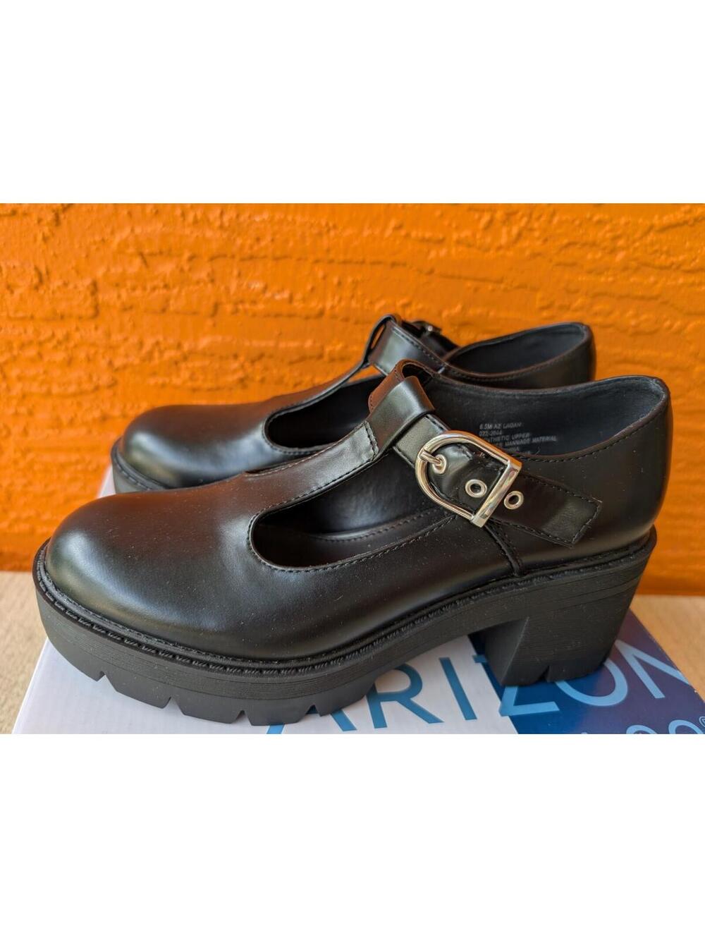 Arizona Jean Co AZ Lagan Black Chunky Platform Mary Jane Heels Size 6.5